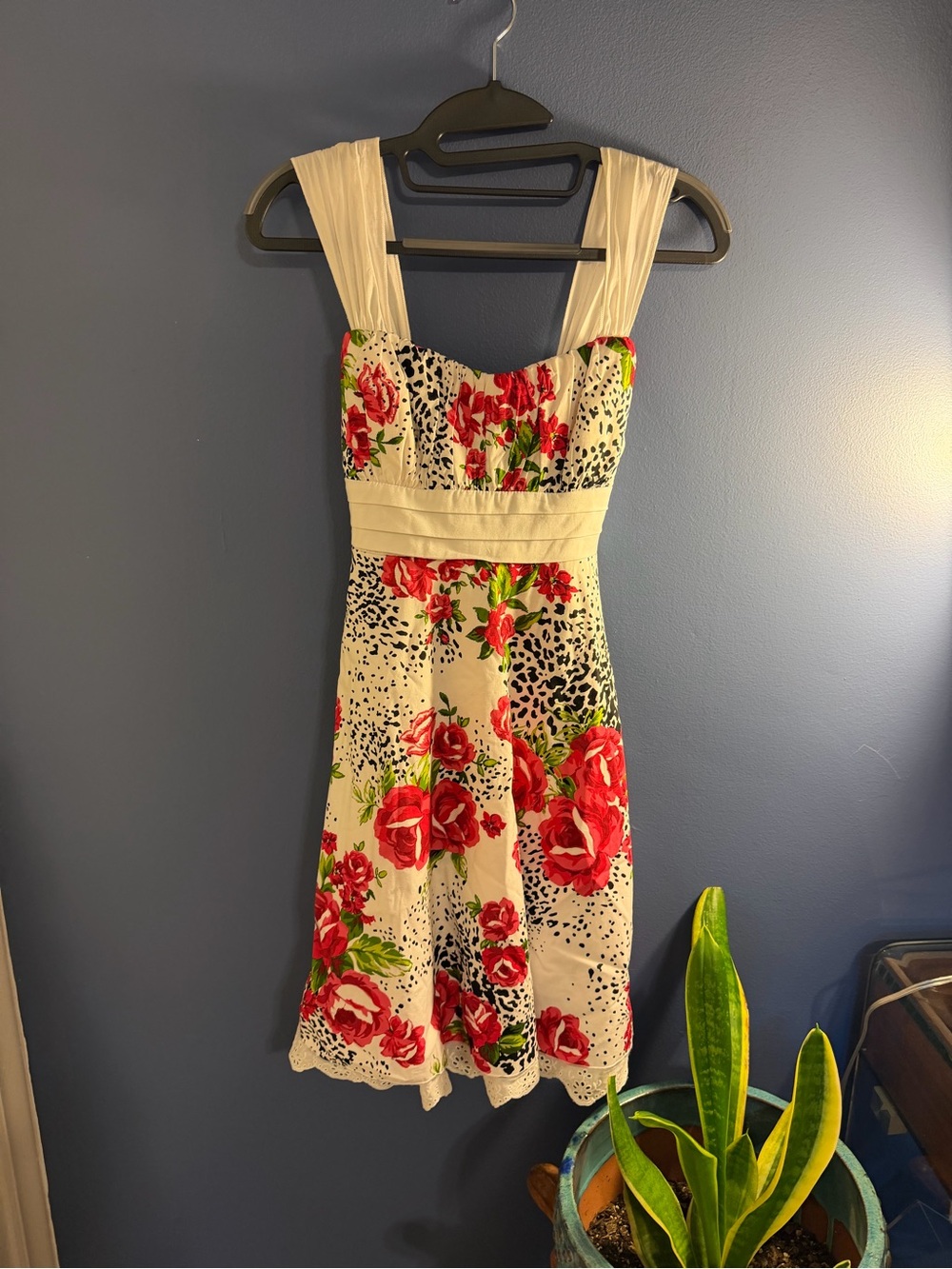 My Michelle Cream Midi Dress with Red Rose Print Size 7